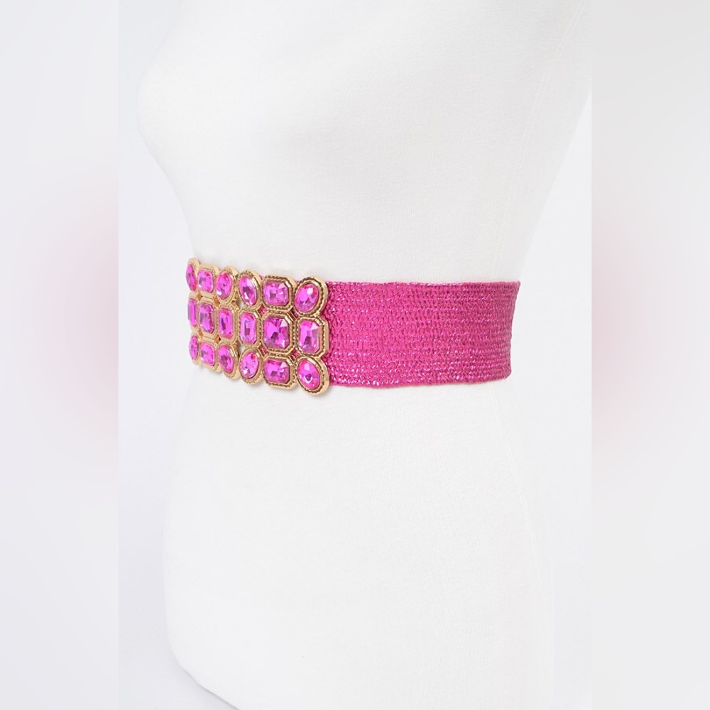 Green Rhinestone Straw Statement Belt - Picture 6 of 6